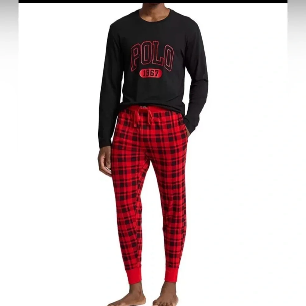 Polo Ralph Lauren BLACK/RED Plaid Knit Jogger Pajama/Lounge Set Men XL NEW